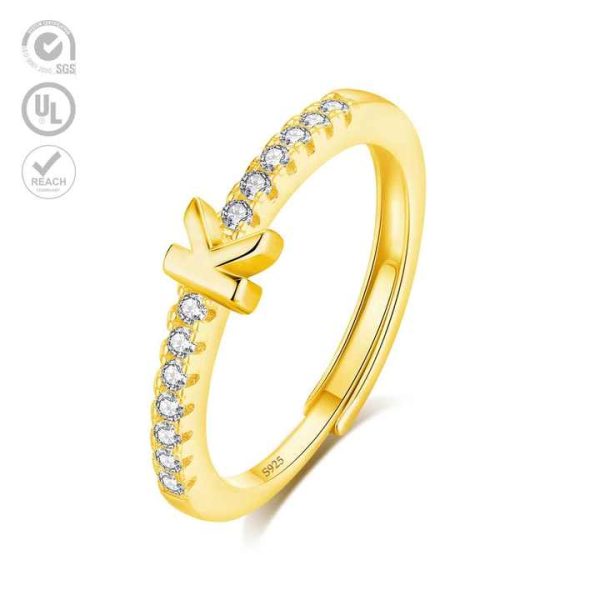 High Quality Fine Jewelry 925 Sterling Silver Gold Plated Dainty Stylish Vintage Initial Letter K Finger Rings for Ladies