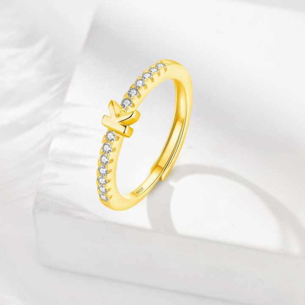 High Quality Fine Jewelry 925 Sterling Silver Gold Plated Dainty Stylish Vintage Initial Letter K Finger Rings for Ladies
