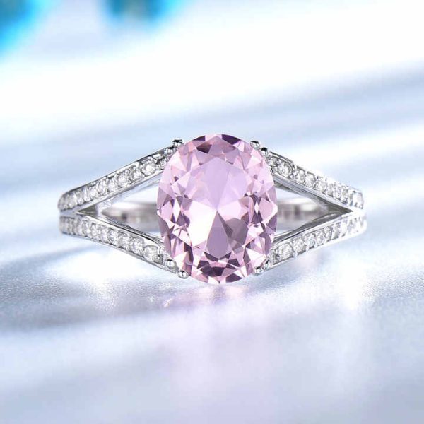 Fine Jewelry Vintage 8x10mm Oval Cut Nano Morganite 925 Sterling Silver Ring Elegant Pink Gemstone Engagement Ring for Women