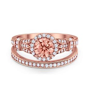 925 Sterling Silver Fine Rings Set Rhodium Plated Morganite for Wedding Fashionable and Elegant