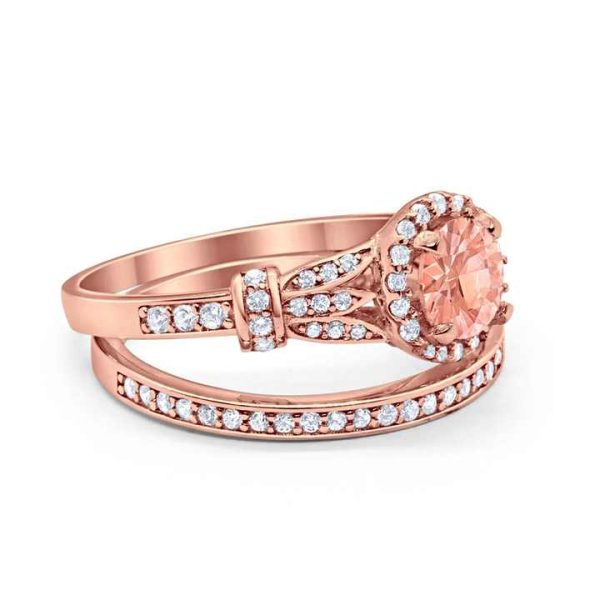 925 Sterling Silver Fine Rings Set Rhodium Plated Morganite for Wedding Fashionable and Elegant