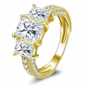 Women's 14K Gold Plated 925 Sterling Silver Oval Cubic Zircon Engagement Wedding Ring with Classic Pave Setting