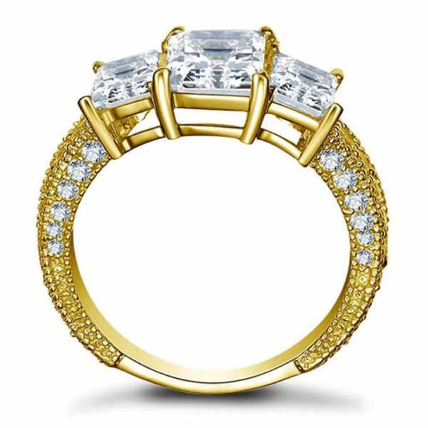 Fine Jewelry Women's 14K Gold Plated Engagement Ring CZ 925 Sterling Silver Oval Cubic Zircon Wedding Ring