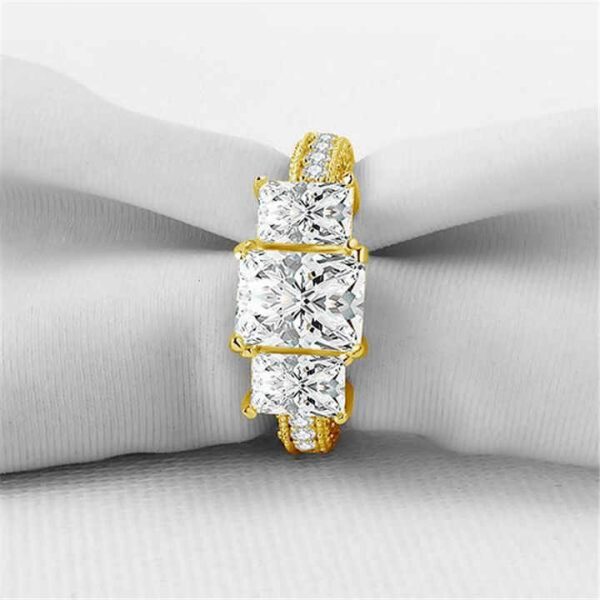 Fine Jewelry Women's 14K Gold Plated Engagement Ring CZ 925 Sterling Silver Oval Cubic Zircon Wedding Ring