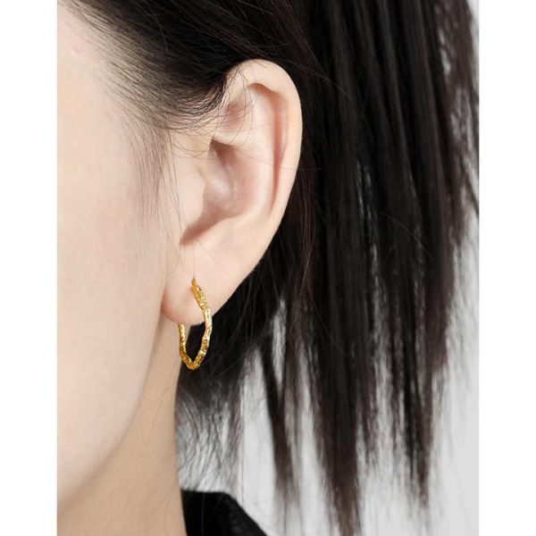 Amiee Fine Jewelry 925 Sterling Silver Hoop Earrings 18K Gold Plated Irregular Hoop Earrings for Women