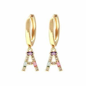 925 Sterling Silver Letter Hoop Earrings with Zircon Gemstones for Women and Men