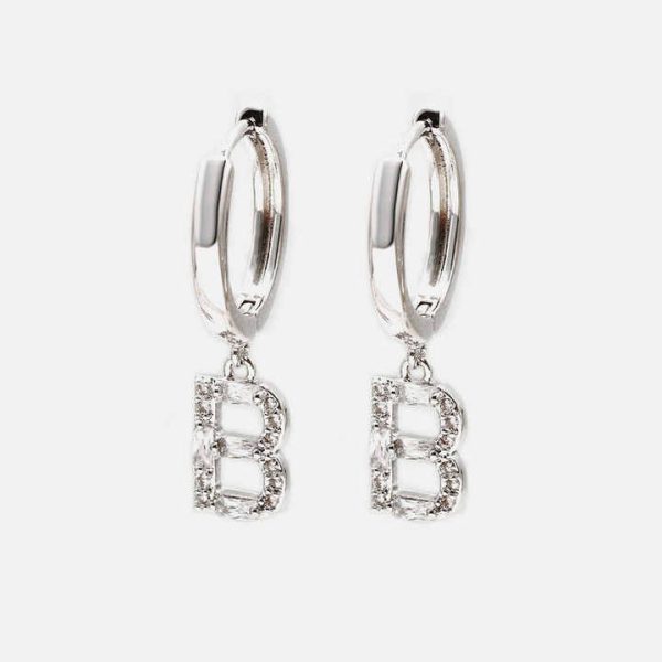 New Design 925 Sterling Silver 26 Letter Hoop Gemstone Earring Fine Jewelry Earrings
