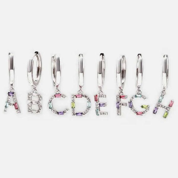 New Design 925 Sterling Silver 26 Letter Hoop Gemstone Earring Fine Jewelry Earrings