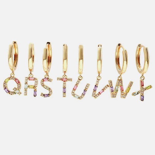 New Design 925 Sterling Silver 26 Letter Hoop Gemstone Earring Fine Jewelry Earrings
