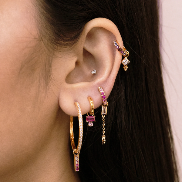 Gold Plating Colored Self Piercing Hoop Earrings