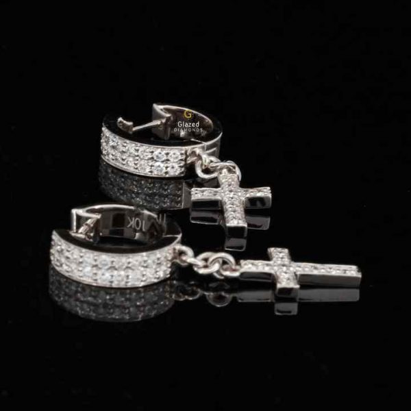 New Custom Made Fully Iced Out Dangle Earrings For Men in Round Brilliant Moissanite VVs Clarity Diamonds 925 Sterling Silver