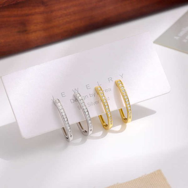 Minimalist 925 Sterling Silver U Shaped Cz Korean Designer Fashion Fine Jewelry Gold Plated Hoop Earrings Women