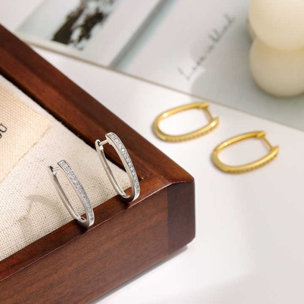 Minimalist 925 Sterling Silver U Shaped Cz Korean Designer Fashion Fine Jewelry Gold Plated Hoop Earrings Women