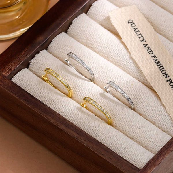 Minimalist 925 Sterling Silver U Shaped Cz Korean Designer Fashion Fine Jewelry Gold Plated Hoop Earrings Women