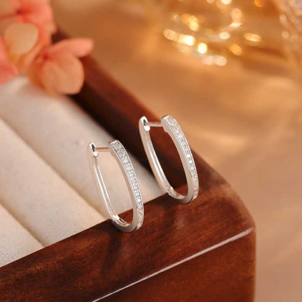 Minimalist 925 Sterling Silver U Shaped Cz Korean Designer Fashion Fine Jewelry Gold Plated Hoop Earrings Women