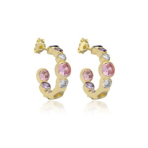 Multicolor Stone Dainty Hoop Stud Earrings Wholesale 925 Sterling Silver Handcrafted Turkish Fine Jewelry for Women