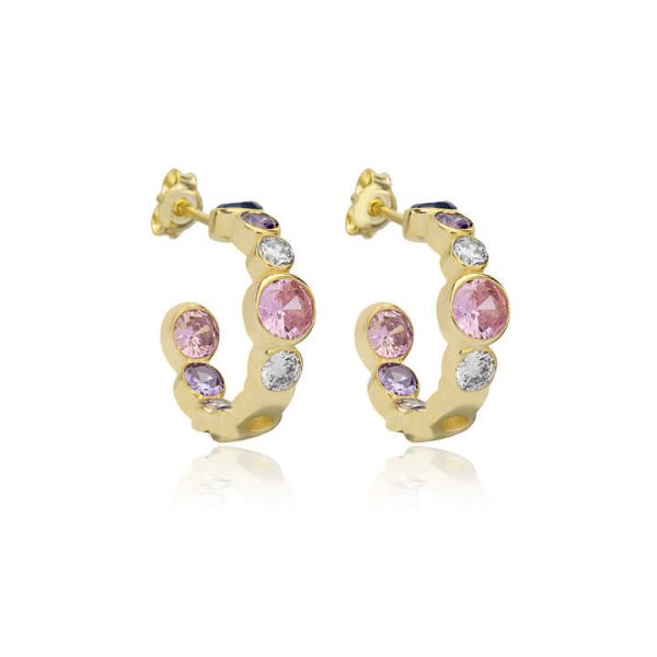 Multicolor Stone Dainty Hoop Stud Earrings Wholesale 925 Sterling Silver Handcrafted Turkish Fine Jewelry for Women