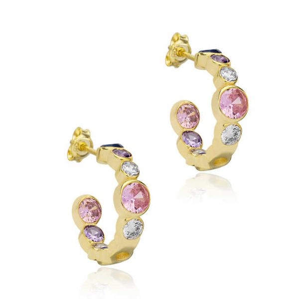 Multicolor Stone Dainty Hoop Stud Earrings Wholesale 925 Sterling Silver Handcrafted Turkish Fine Jewelry for Women