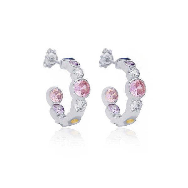 Multicolor Stone Dainty Hoop Stud Earrings Wholesale 925 Sterling Silver Handcrafted Turkish Fine Jewelry for Women