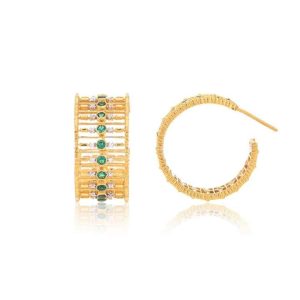 Luxury Gold Green Gemstone Hoop Earrings | Vibrant Statement Jewelry for Men & Women