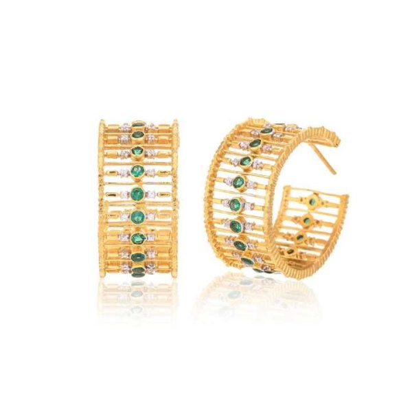 Luxury Gold Green Gemstone Hoop Earrings | Vibrant Statement Jewelry for Men & Women