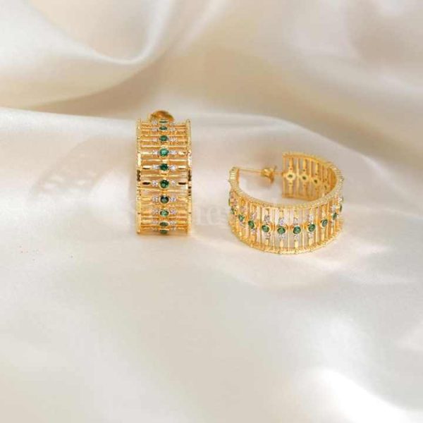 Luxury Gold Green Gemstone Hoop Earrings | Vibrant Statement Jewelry for Men & Women