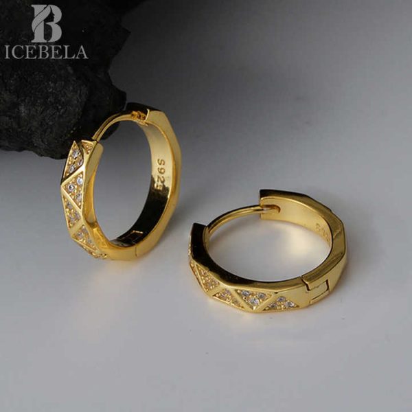Wholesale 925 Sterling Silver Fashion Vintage Fine Jewelry Chamfered Geometric Zircon Hoop Earrings for Women Girls