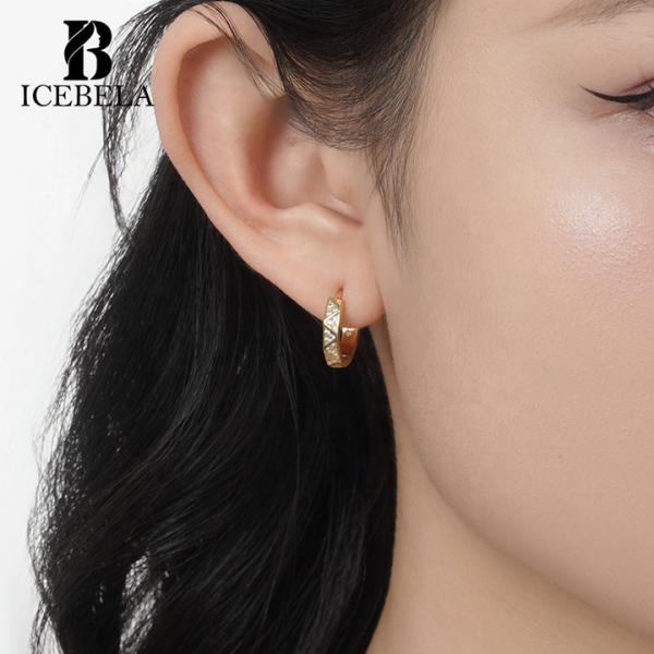 Wholesale 925 Sterling Silver Fashion Vintage Fine Jewelry Chamfered Geometric Zircon Hoop Earrings for Women Girls