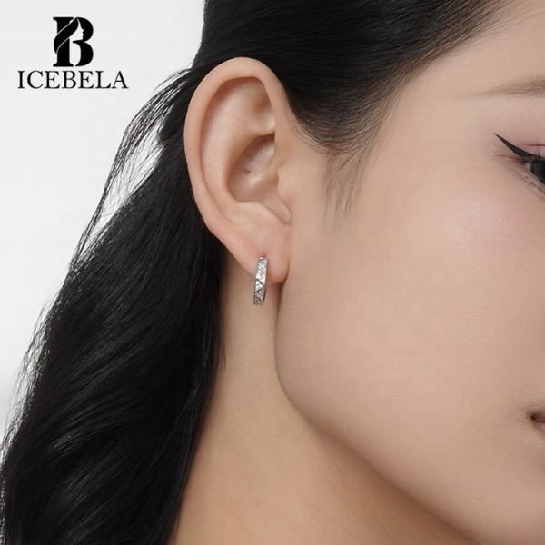 Wholesale 925 Sterling Silver Fashion Vintage Fine Jewelry Chamfered Geometric Zircon Hoop Earrings for Women Girls