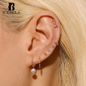 Wholesale 925 Sterling Silver Fine Jewelry Custom Gold Plated Luxury Chic Exquisite Tiny Stud Hoop Earrings Set for Women