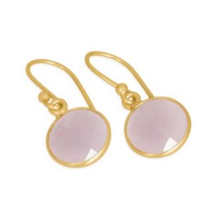 Vintage 925 Sterling Silver Chalcedony Hoop Earrings Gold Plated Handcrafted Jewelry