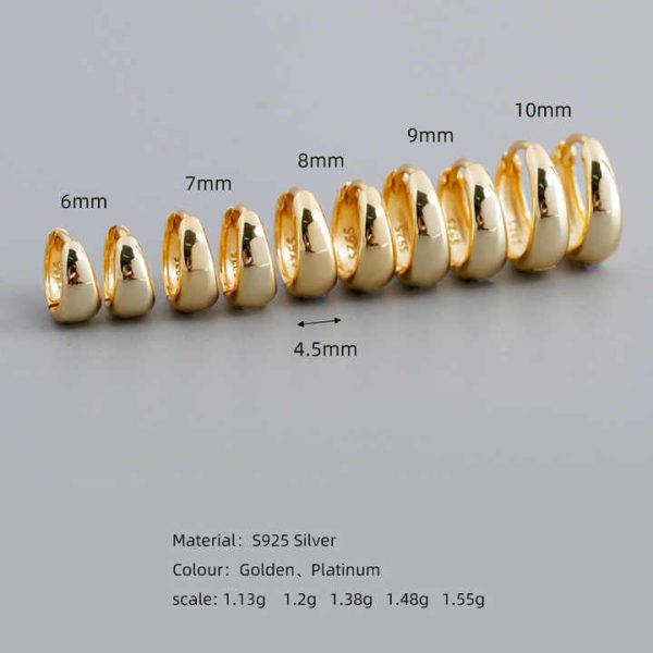 6-16mm New Arrival Custom Trendy Fine Jewelry Earrings Gold Plated 925 Sterling Silver Women Huggie Hoop Earrings