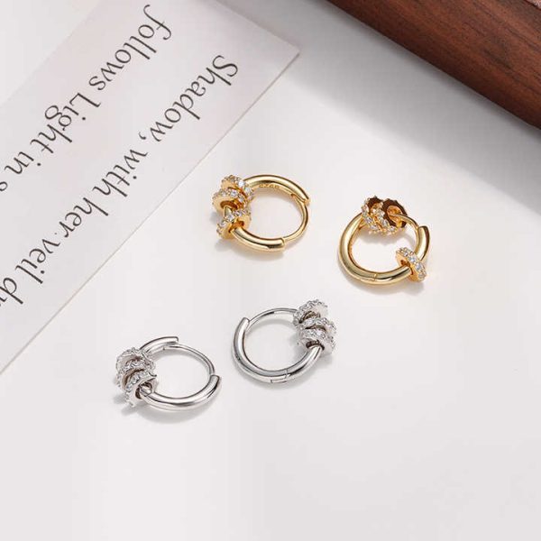 Designer Earrings S925 Sterling Silver Three Cubic Zirconia Rings Earring for Women Wholesale Fine Silver Hoops Jewelry