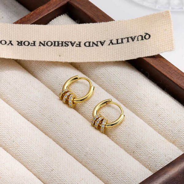 Designer Earrings S925 Sterling Silver Three Cubic Zirconia Rings Earring for Women Wholesale Fine Silver Hoops Jewelry