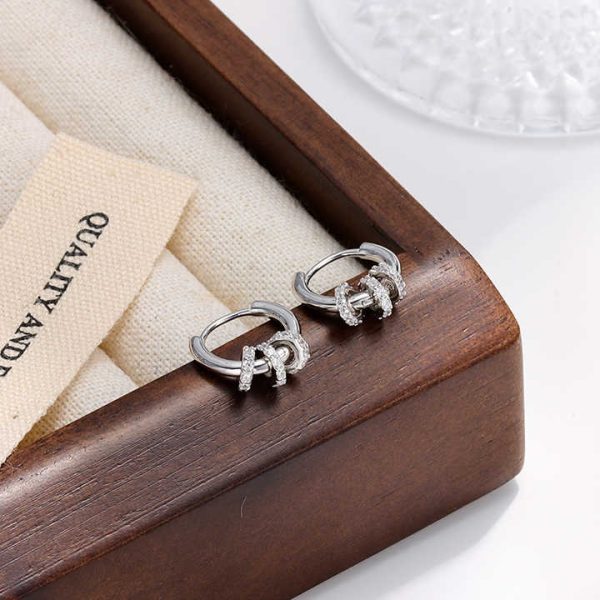 Designer Earrings S925 Sterling Silver Three Cubic Zirconia Rings Earring for Women Wholesale Fine Silver Hoops Jewelry
