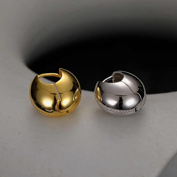 2024 New Europe and America Fine Silver Earrings Jewelry for Women 925 Sterling Silver Heavy Smooth Spherical Hoop Earring Women