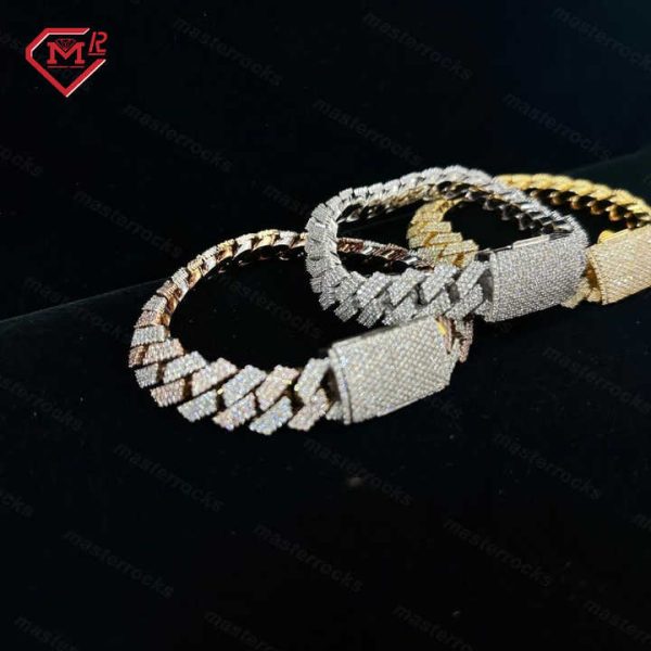 12mm 3 Rows 925 Sterling Silver Cuban Bracelet Colored Hip Hop d Vvs Moissanite Cuban Link Chain Bracelet