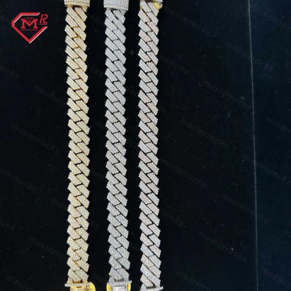 12mm 3 Rows 925 Sterling Silver Cuban Bracelet Colored Hip Hop d Vvs Moissanite Cuban Link Chain Bracelet