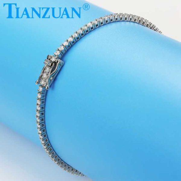 925 Sterling Silver Hip Hop Iced Out 2mm White Round Brillant Moissanite Tennis Chain Bracelet Synthetic Diamond Jewelry