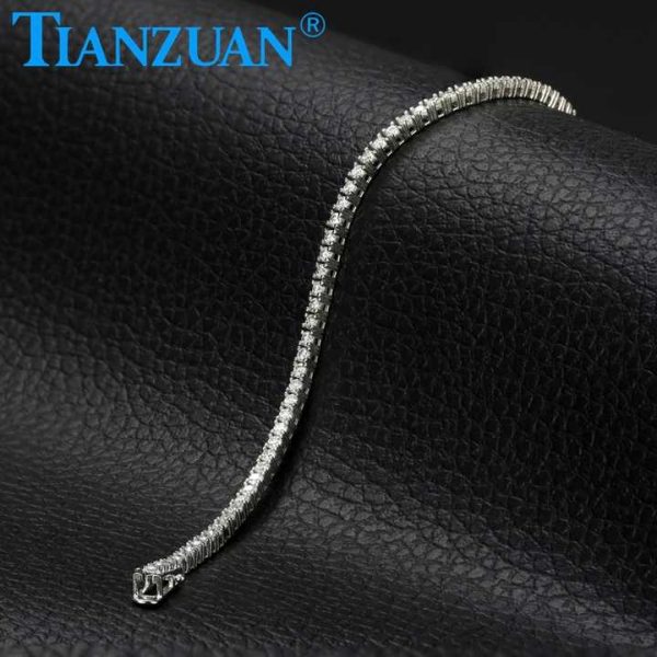 925 Sterling Silver Hip Hop Iced Out 2mm White Round Brillant Moissanite Tennis Chain Bracelet Synthetic Diamond Jewelry