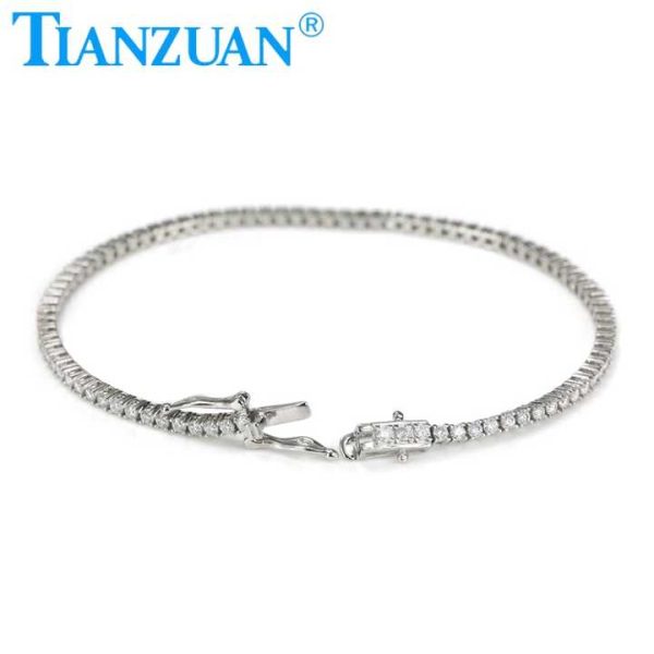 925 Sterling Silver Hip Hop Iced Out 2mm White Round Brillant Moissanite Tennis Chain Bracelet Synthetic Diamond Jewelry