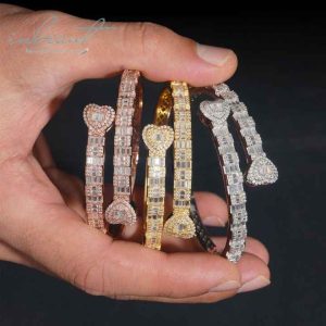 New Arrival Silver 925 Original Total 10 Ct Brilliant Round Emerald Cut Diamond Test Past D Color Moissanite Bangle for Wedding