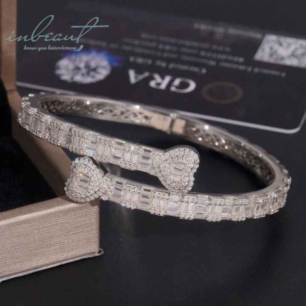 New Arrival Silver 925 Original Total 10 Ct Brilliant Round Emerald Cut Diamond Test Past D Color Moissanite Bangle for Wedding