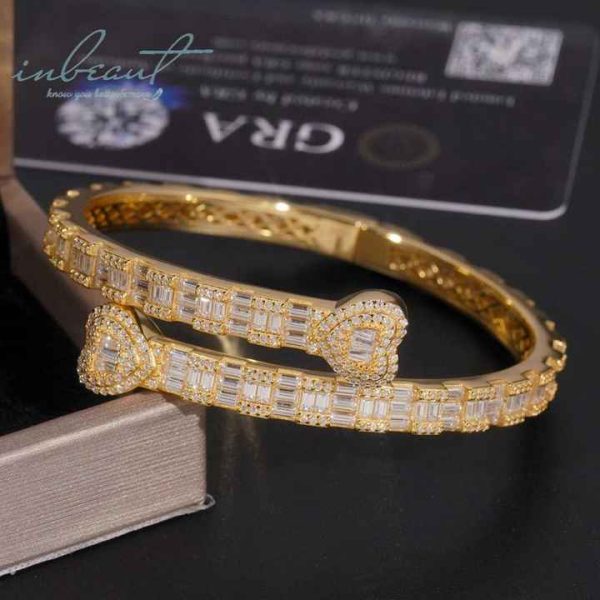 New Arrival Silver 925 Original Total 10 Ct Brilliant Round Emerald Cut Diamond Test Past D Color Moissanite Bangle for Wedding