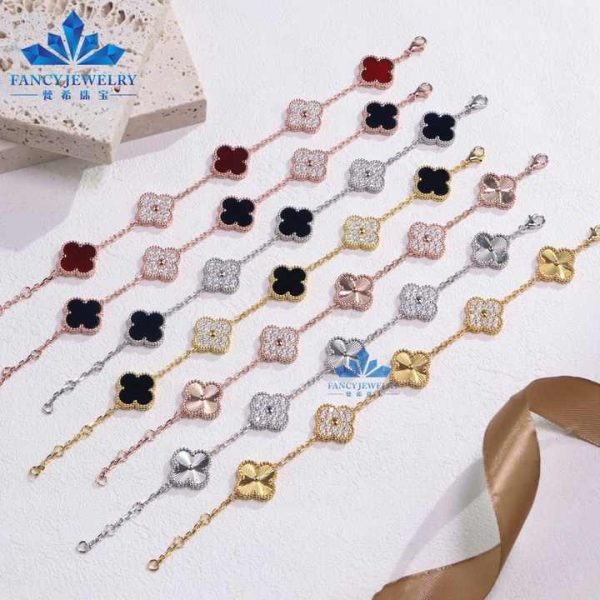 Vintage S925 Silver Lucky Four Leaf Clover Adjustable Chain 14K Gold Plated Moissanite Red Black Agate Jewelry Bracelets Women