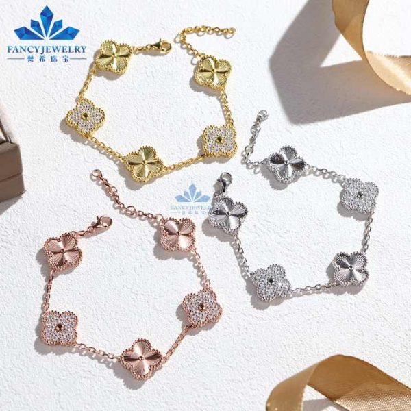 Vintage S925 Silver Lucky Four Leaf Clover Adjustable Chain 14K Gold Plated Moissanite Red Black Agate Jewelry Bracelets Women