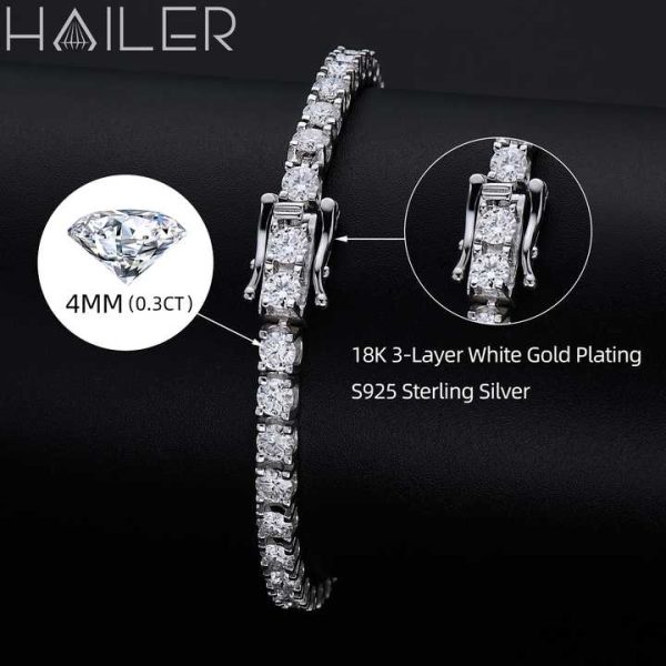 Women Jewelry 4Mm Moissanite Tennis Chain 925 Silver Bracelet for Men Fine Bracelets