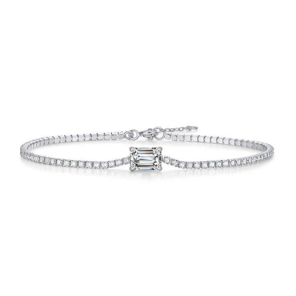 Custom Simple Fashion Jewelry 925 Sterling Silver Tennis Bracelet Emerald Cut 1CT VVS D Moissanite Adjustable Bracelet for Women
