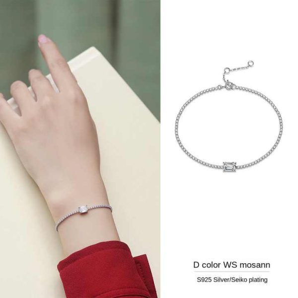 Custom Simple Fashion Jewelry 925 Sterling Silver Tennis Bracelet Emerald Cut 1CT VVS D Moissanite Adjustable Bracelet for Women