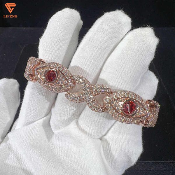 Hip Hop Men Jewelry Diamond Iced Out Infinity Bracelets 13mm Colored Moissanite Cuban Link Bracelet Cat Eye Bracelet